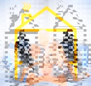 family in fake house